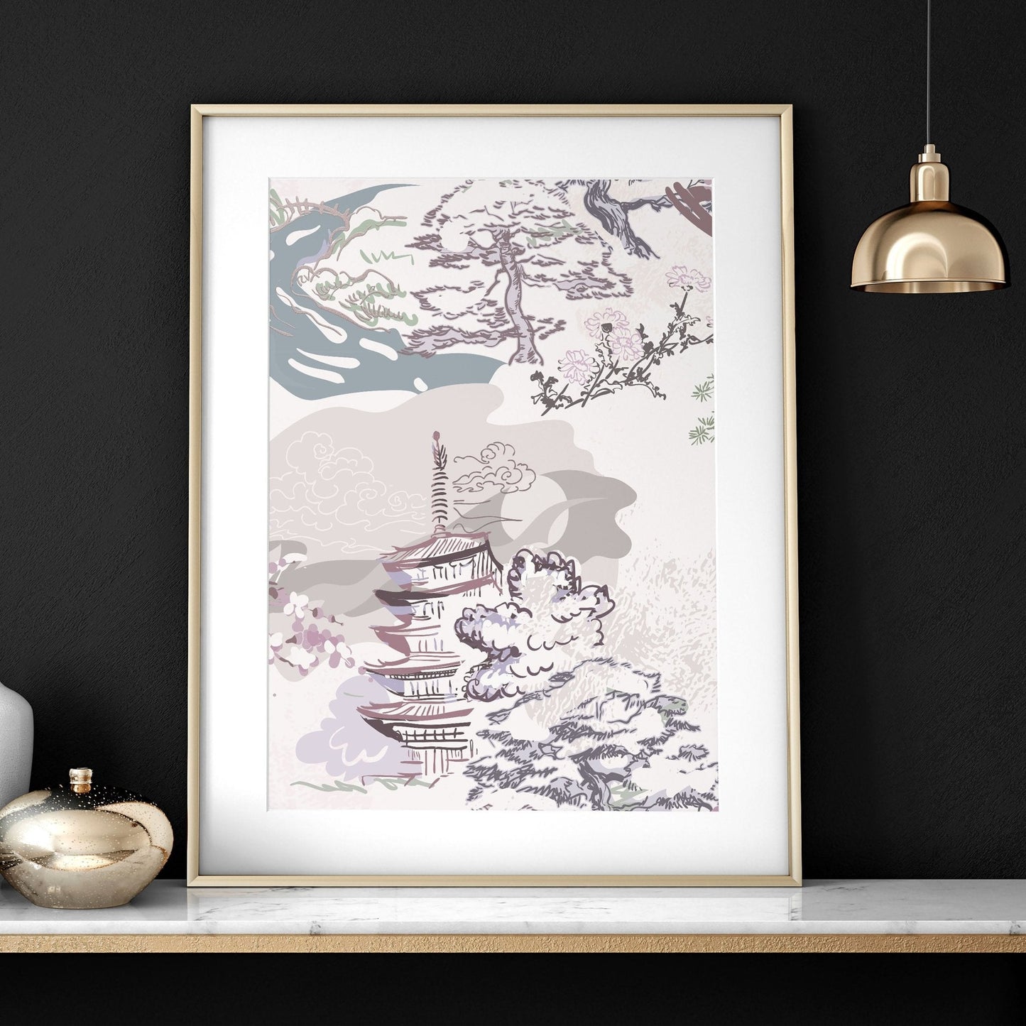 Set of 3 wall art for living room | set of 3 Chinoiserie wall art