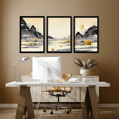 Wall art home office | set of 3 Japanese wall art
