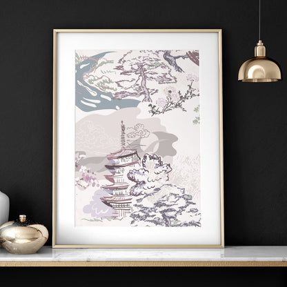 Chinoiserie wall art for home office decor | set of 3 framed wall art