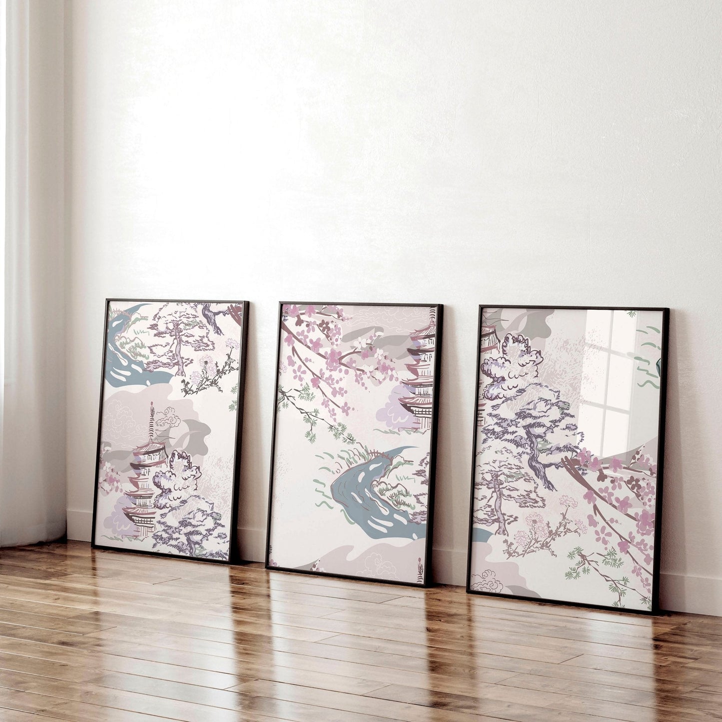 Chinoiserie wall art for home office decor | set of 3 framed wall art