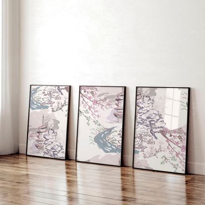 Chinoiserie wall art for home office decor | set of 3 framed wall art