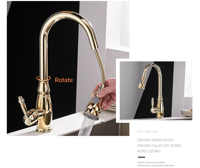 Kitchen Mixer Gold Pull Out Kitchen Faucet Deck Mount Kitchen Sink