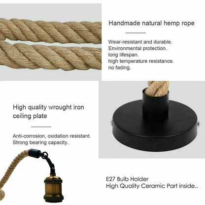 Hemp Rope 1 Head Pendant Ceiling Light Retro Lamp~1522
