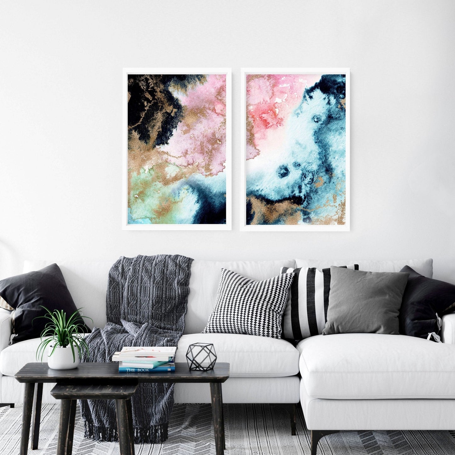 Wall art abstract modern | set of 2 framed wall art prints