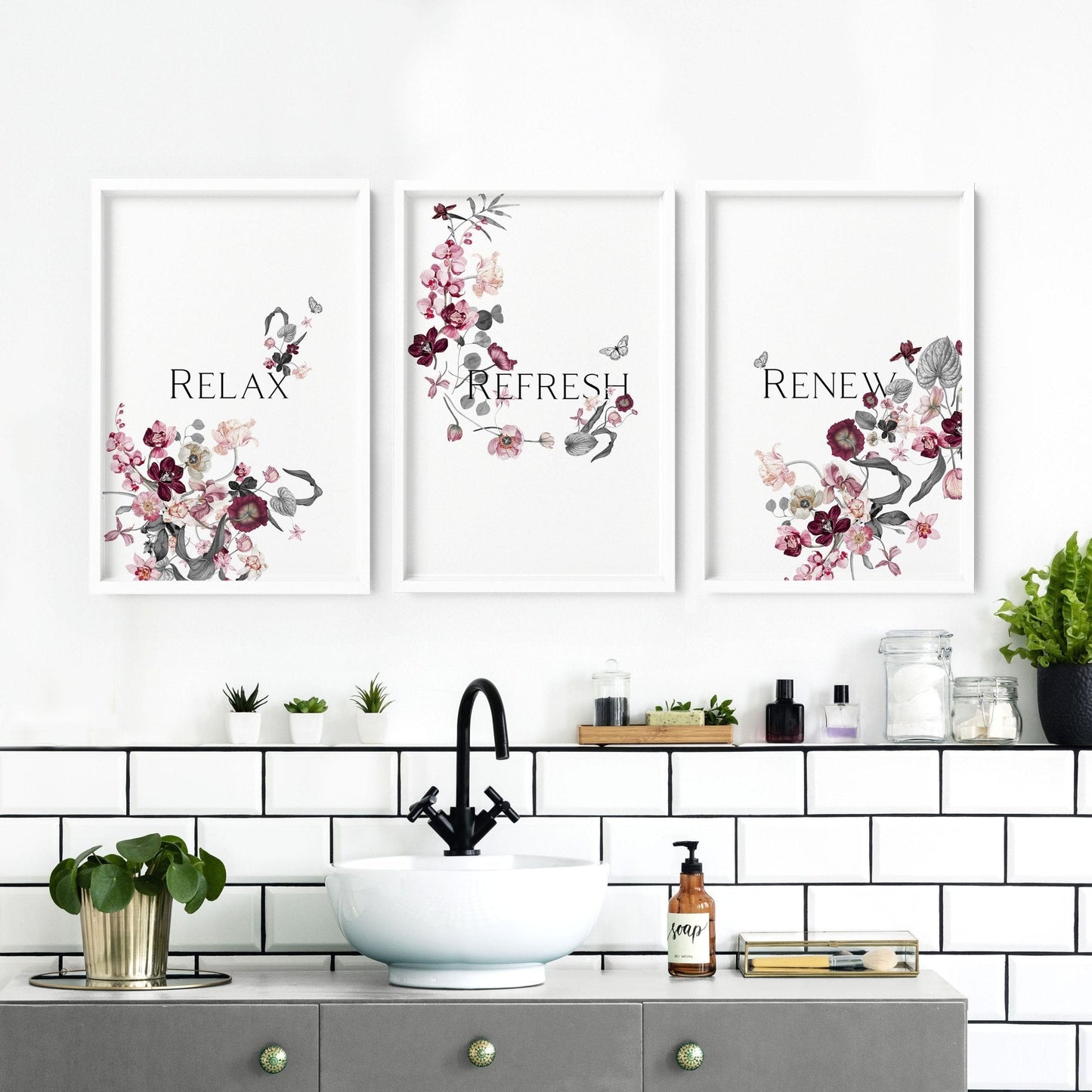 Wall pictures for bathroom | set of 3 framed wall art prints
