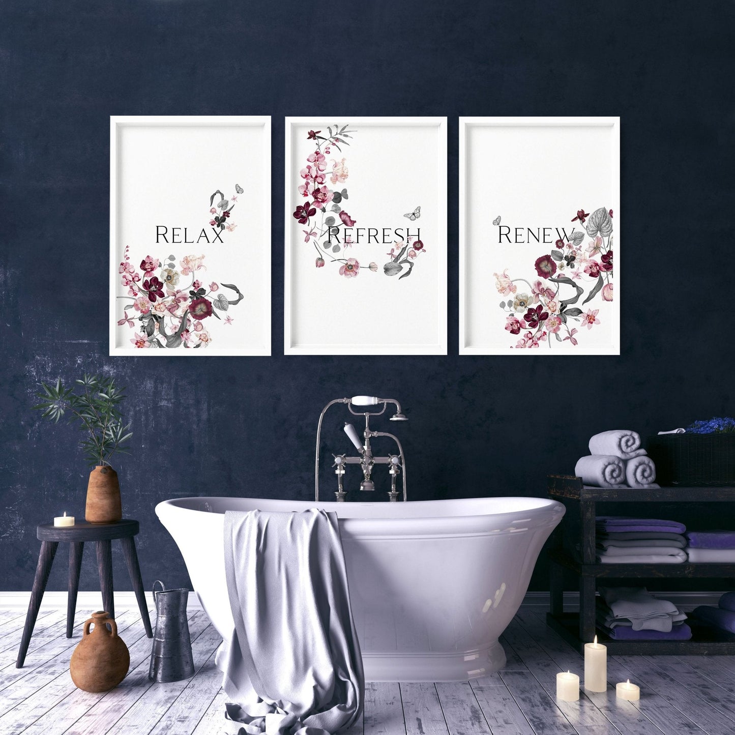 Wall pictures for bathroom | set of 3 framed wall art prints