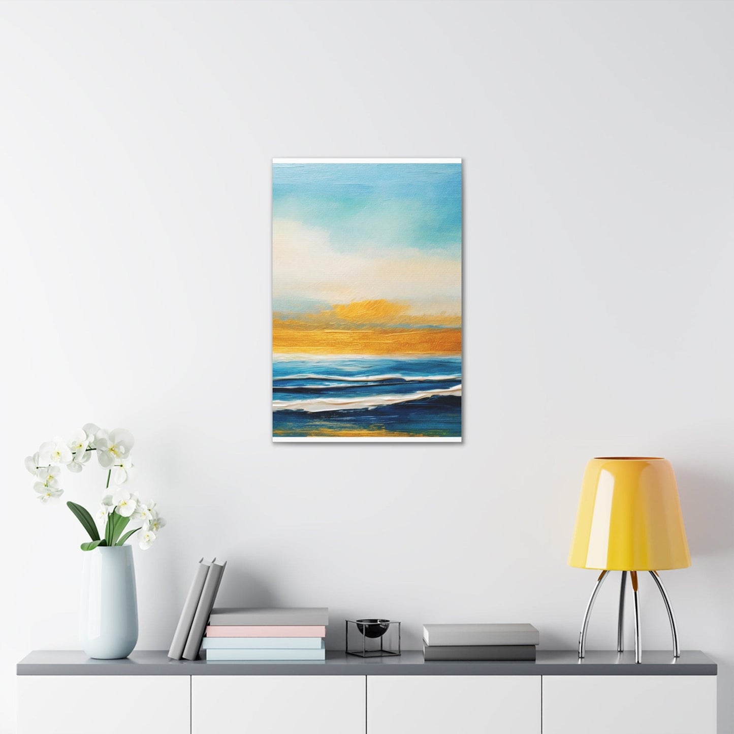 Wall Art Decor - Canvas Print Artwork - Blue Ocean Golden Sunset Print
