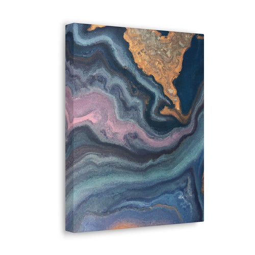 Wall Art Decor - Canvas Print Artwork - Blue Pink Gold Abstract Marble