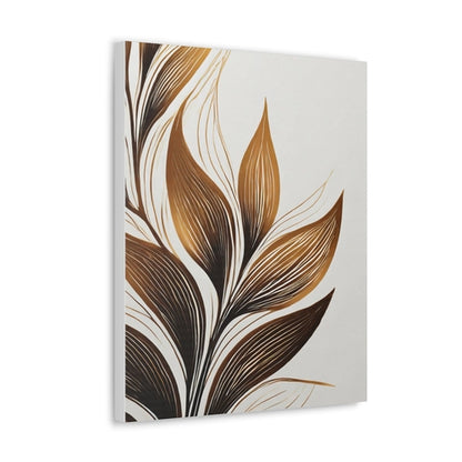 Wall Art Decor - Canvas Print Artwork - Floral Brown Line Art Print