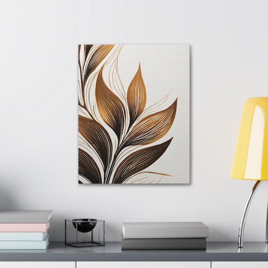 Wall Art Decor - Canvas Print Artwork - Floral Brown Line Art Print