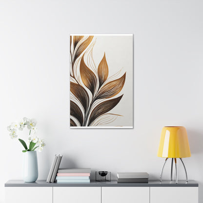 Wall Art Decor - Canvas Print Artwork - Floral Brown Line Art Print