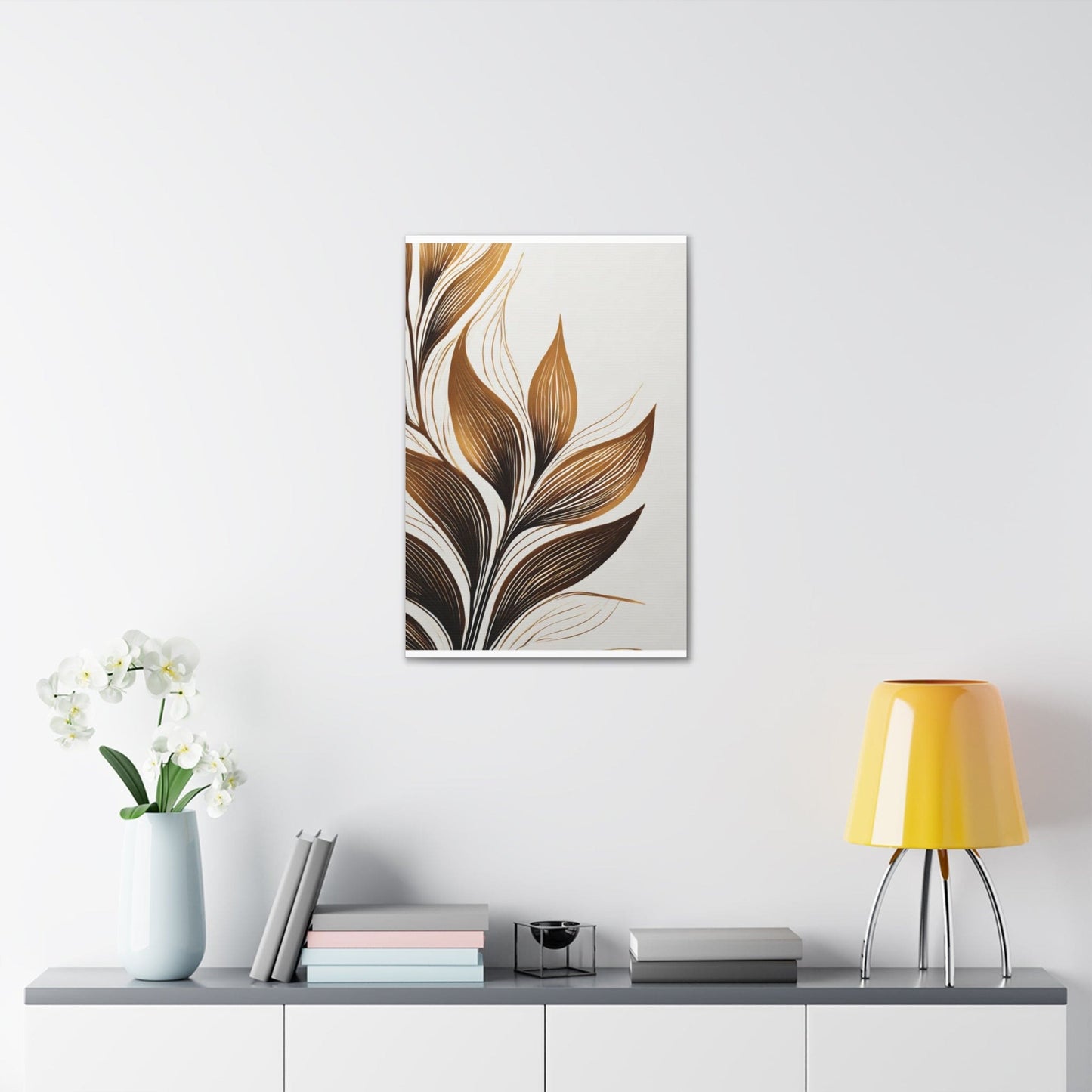 Wall Art Decor - Canvas Print Artwork - Floral Brown Line Art Print