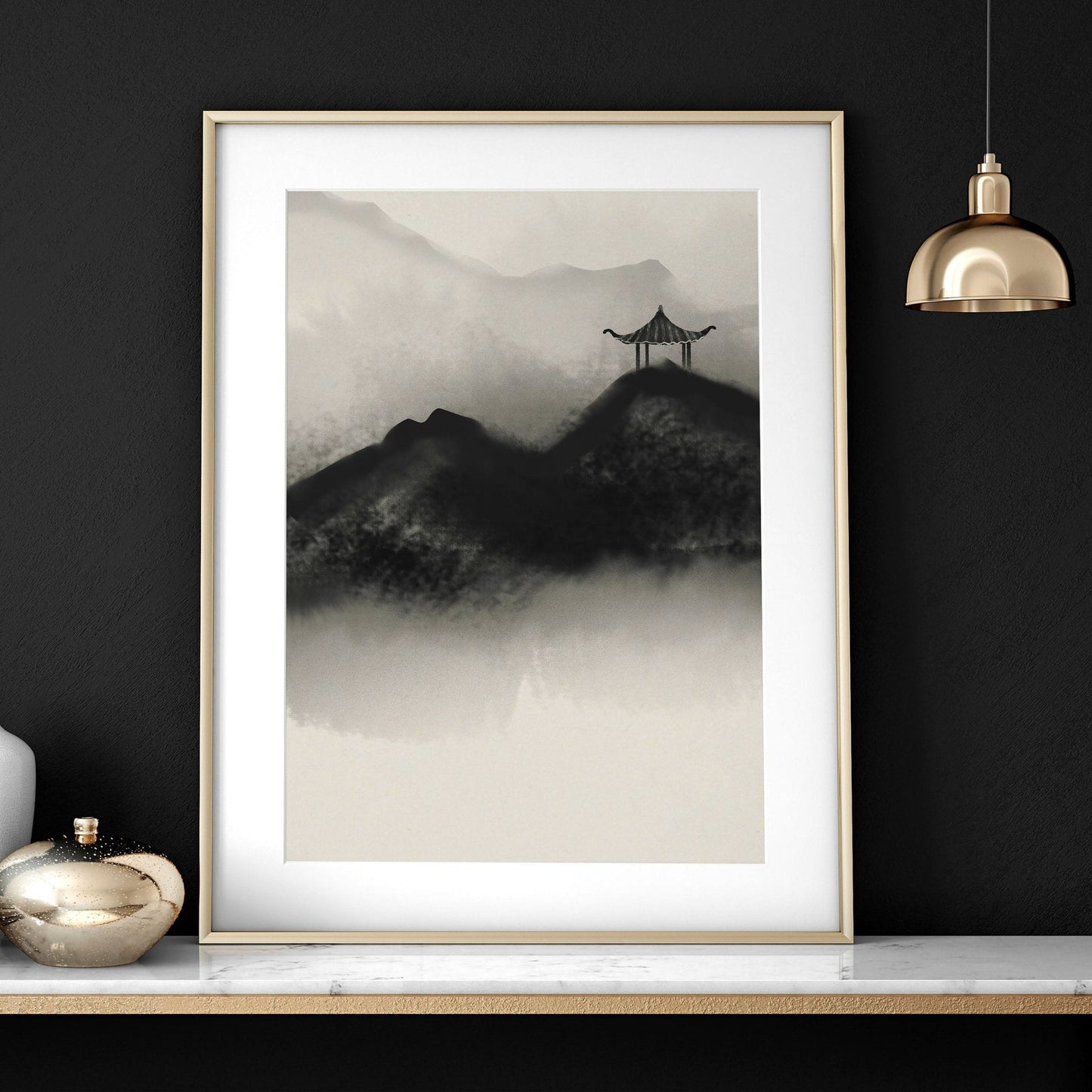 Japanese pagoda | set of 3 wall art for home office decor