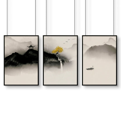 Japanese pagoda | set of 3 wall art for home office decor
