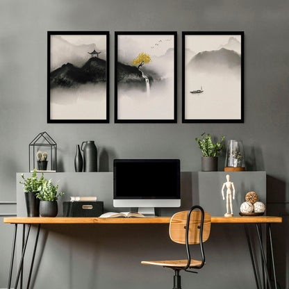 Japanese pagoda | set of 3 wall art for home office decor